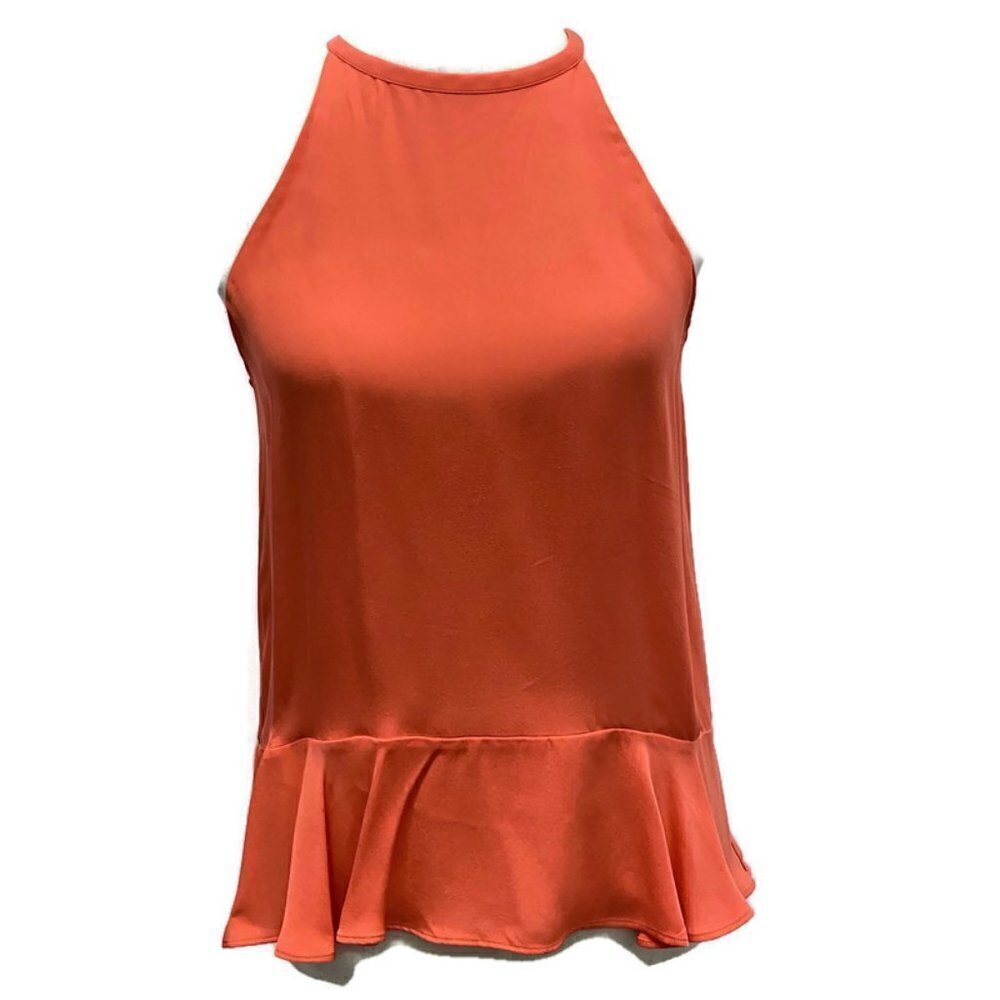 Diane Von Furstenberg Coral Silk Ruffled Tank Top